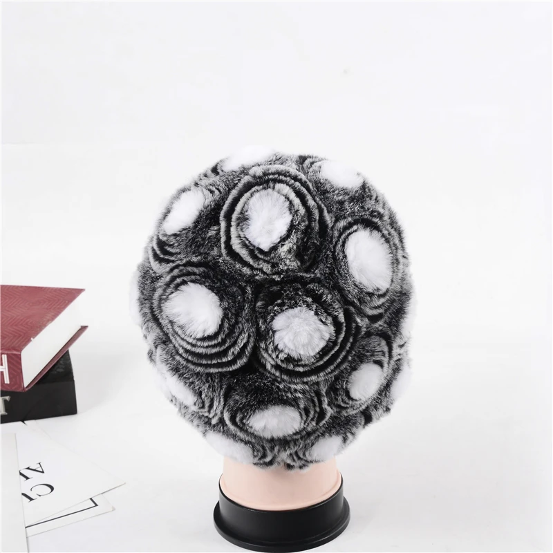 Женская зимняя меховая шапка модная Теплая Шапка-бини из кроличьего меха вязаная