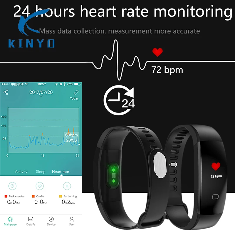 Мониторинг сердечного ритма Smartband IP68 водонепроницаемый цветной ремешок для