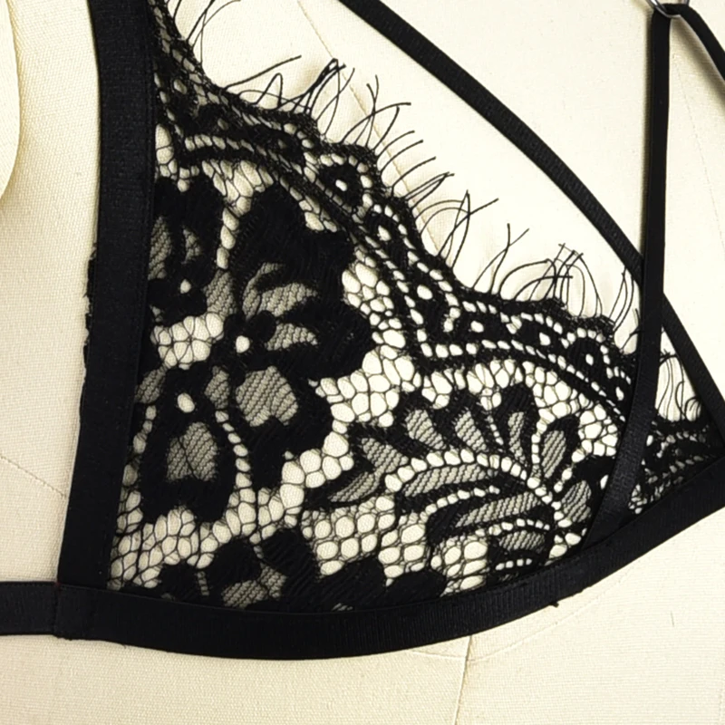 Черное кружево восточном See Through Soft Bralette гот тела Кейдж Бюстье Эротическое белье