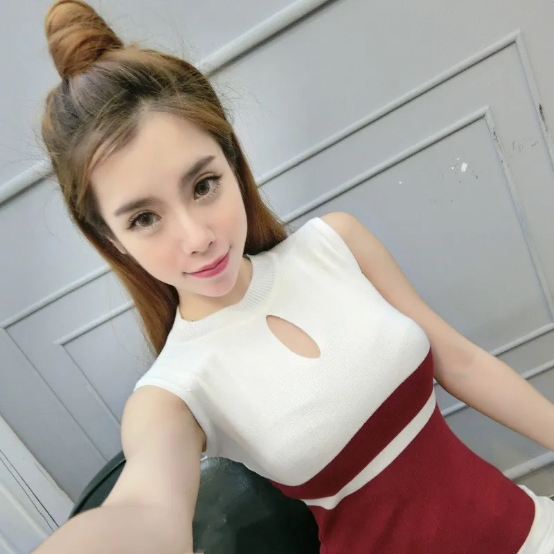 Женский свитер с круглым вырезом тонкий пуловер без рукавов вязаный лето