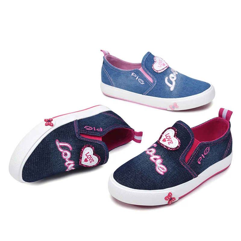 Hellenia new girls Canvas kids Shoes heart causal flats children school shoes child sneakers loafers navy light blue size 25-37 | Детская