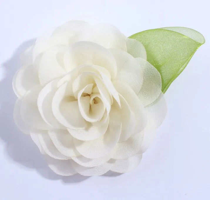 8.5CM Green Leaf Chiffon Flowers For Headband Petals Poppy Fabric Flower Hair Accessories |
