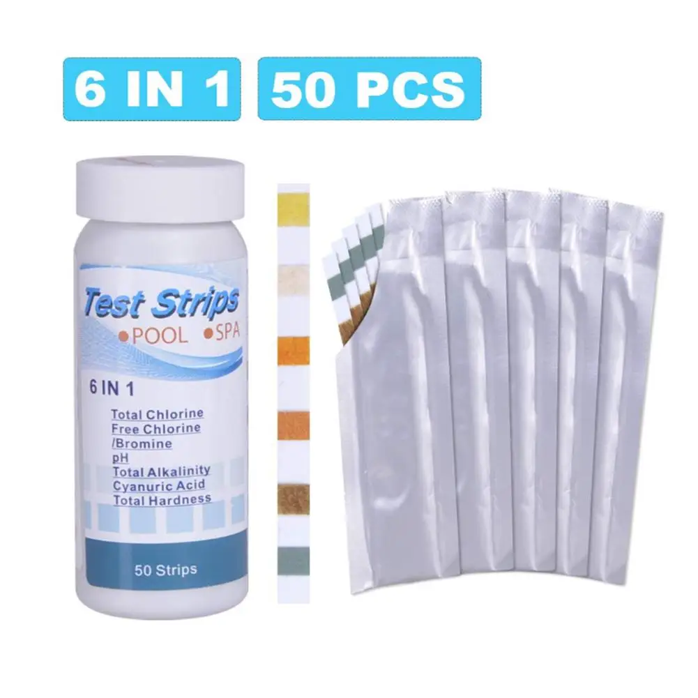 

6-In-1 Swimming Pool Test Paper Residual Chlorine PH Value Alkalinity Hardness Test Strip Spa Hot Tub Water Quality Test Strips