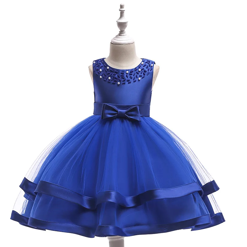 Retail Children Girl Summer Dresses With Bow Kids beaded Wedding Dress For Birthday 6 Colors Clothes L5017 | Детская одежда и
