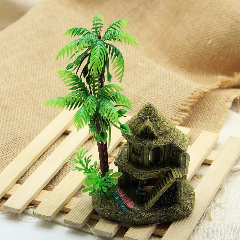Моделирование Смолы Кокосовое Дерево Замок Аквариумы Fish Tank Украшения Украшение