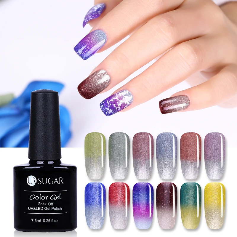 UR SUGAR Thermal Gel Polish Temperature Color Change Glitter varnish Soak Off UV Hybrid Varnish Semi Permanent | Красота и здоровье