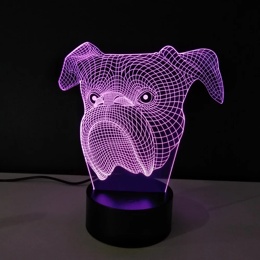 3D Оптическая иллюзия ночного светодиодного освещения для головы собаки