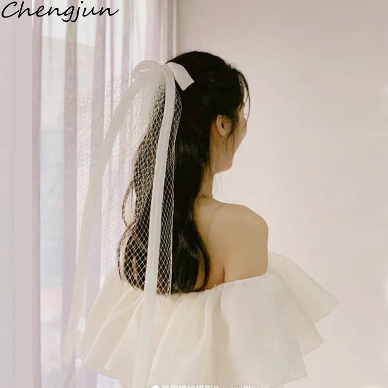 Chengjun Unique Wedding Hair Accessories Bowknot Ribbon Short Bridal Veils |