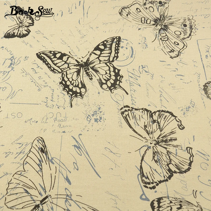 Тканевая ткань с изображением бабочек для шитья и квилтинга из хлопка льна