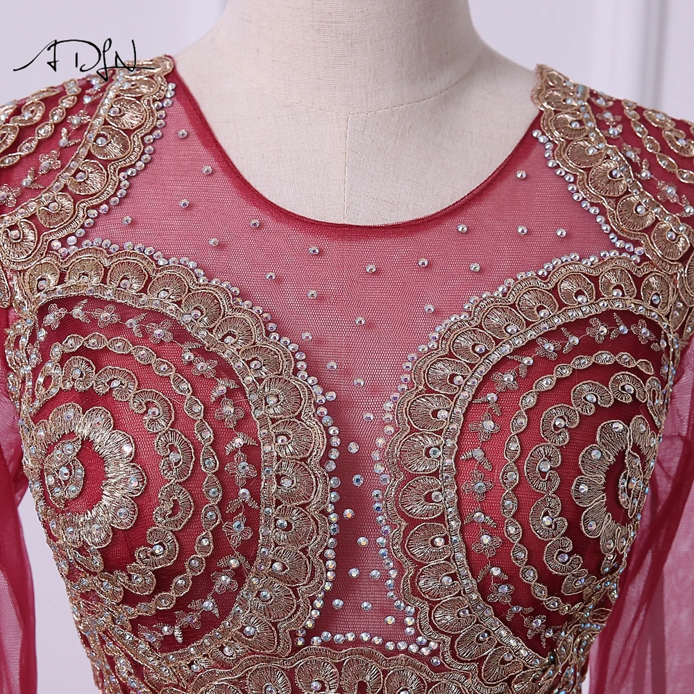 ADLN Скромные Вечерние платья с длинным рукавом Блестящий горный хрусталь круглый