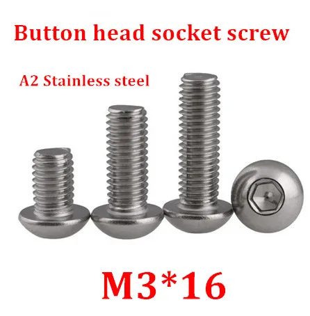 100pcs/lot M3*16 Bolt A2-70 ISO7380 Button Head Socket Screw/Bolt SUS304 Stainless Steel M3X16mm | Обустройство дома