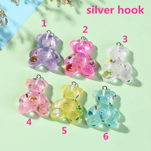 silver hook 20 шт./лот 30*25 мм Flatback Смола медведь талисманы идеально подходит для подвески, серьги diy брелок части - Окраска металла: silver hook
