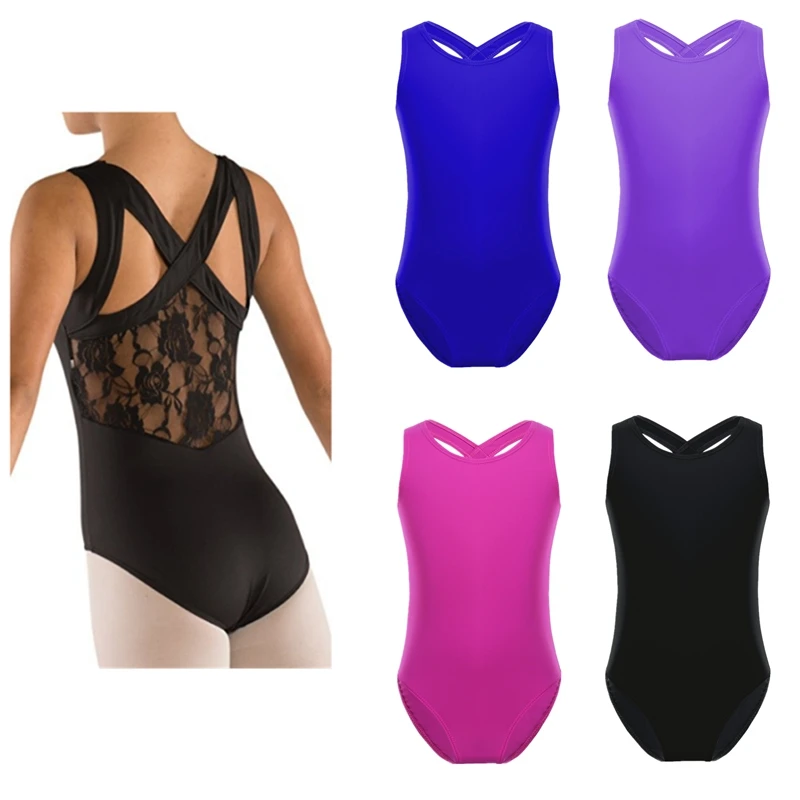

Children Girls Gymnastics Leotards Professional Ballet Tutu Tank Leotard Ballet Dance Jumpsuit Lace Back Toddler Leotard Kids
