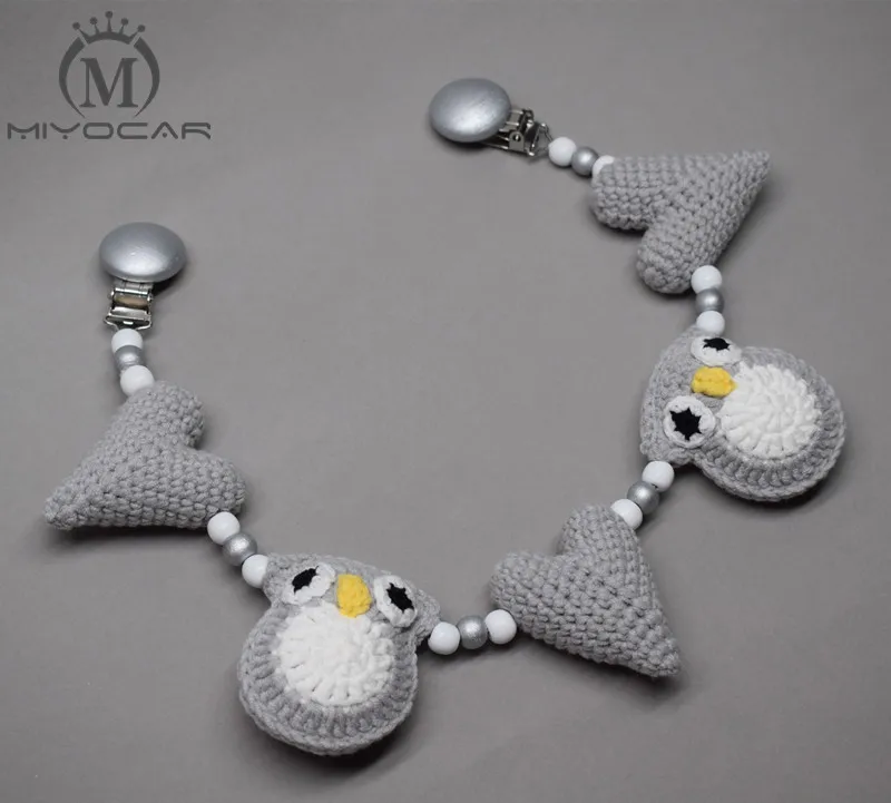 MIYOCAR ручной работы деревянный зажим Прекрасный Серый крючком сова коляска игрушка цепь для коляски Коляска Мобильная погремушка детская коляска цепочка
