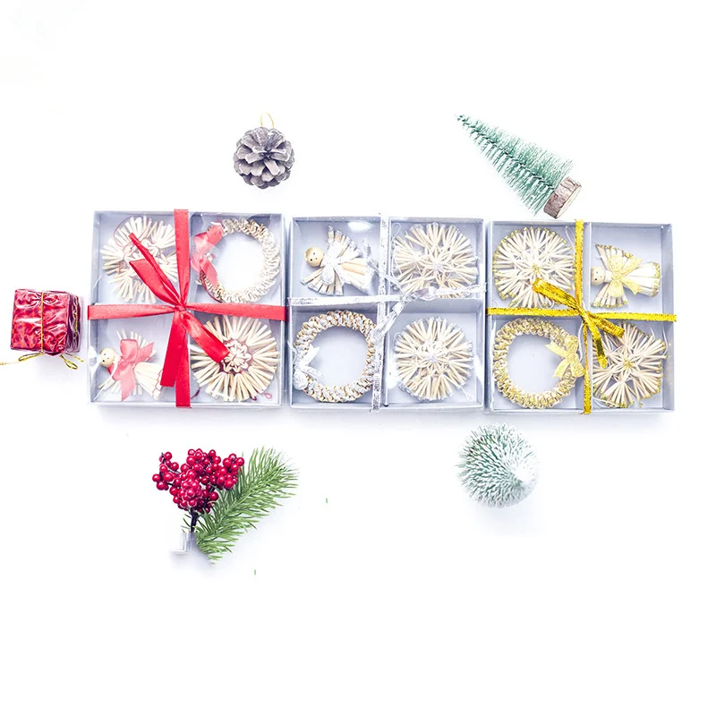 2019 Новый рождественский соломенный Ангел венок Подвески Украшения натуральные