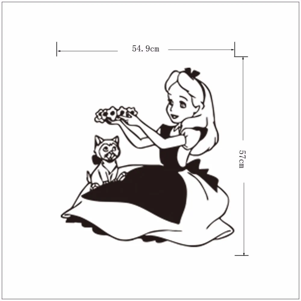Виниловая наклейка на стену с изображением Белоснежки и маленькой кошки декор
