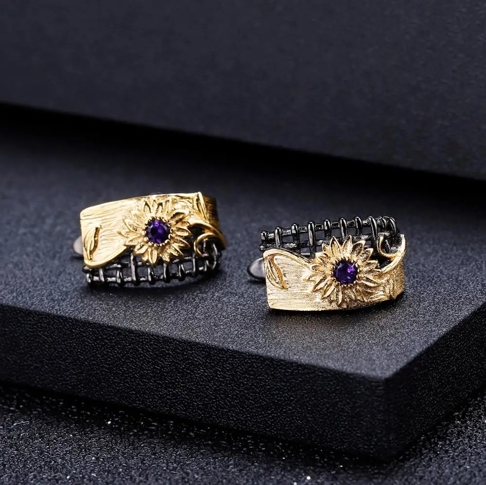 Gem балетки натуральный аметист серьги из драгоценных камней для Для женщин 925 пробы серебра ручной работы; цвет желтый; клипсы, серьги с цветами, хорошее ювелирное изделие