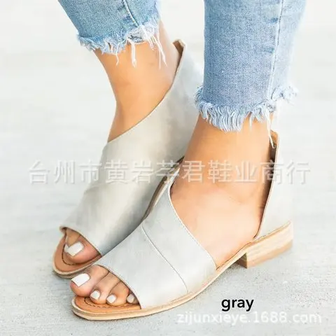 Plus Size Rome Gladiator Women Sandals Leopard Peep Toe Block Heel Shoes Summer Casual Flat | Обувь