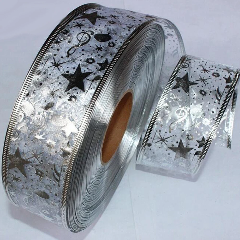 2 ярда Bling Star печатных органзы ленты для DIY Рождество год украшения подарочная упаковка Швейное Ремесло - Цвет: silver