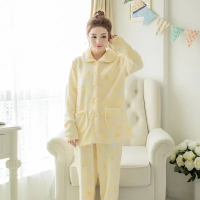 Зима 2017 Женские Фланелевые толстые пижамы с длинным рукавом коралловые женские