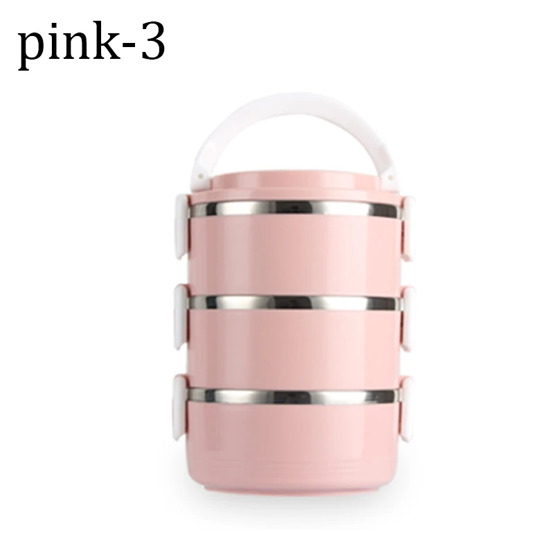 Pink-3 Bento Box для сохранения тепла 304 из нержавеющей стали, Ланч-бокс для детей, портативный контейнер для еды для пикника, школы, взрослых, бизнеса - Цвет: Pink-3