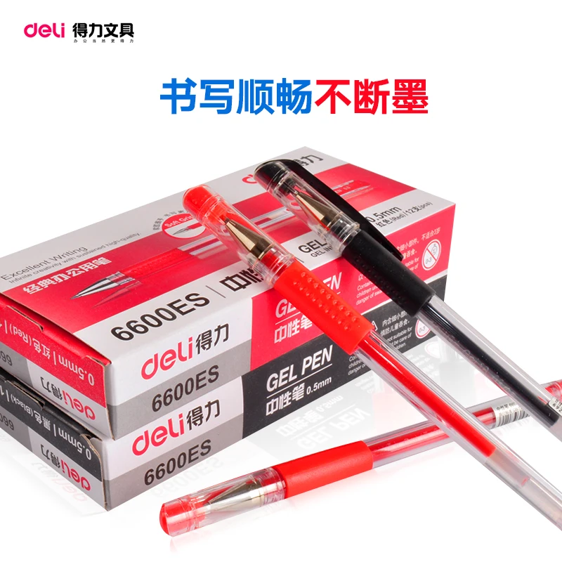 12 шт. BOKU DELI ручка Black0.5mm Высокая гелевая емкость для подписывания ручка|Гелевые