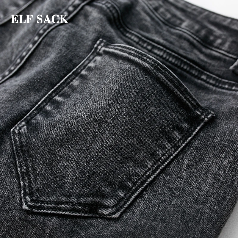 ELFSACK, Осенние новые женские джинсы, хлопковые штаны длиной до щиколотки, клетчатые повседневные Прямые узкие джинсы, Harajuku Femme, узкие брюки