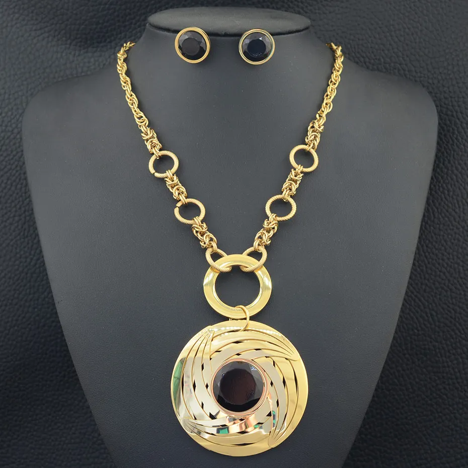Joyas модное ожерелье из нержавеющей стали и Круглый Большой кулон с серьги черным