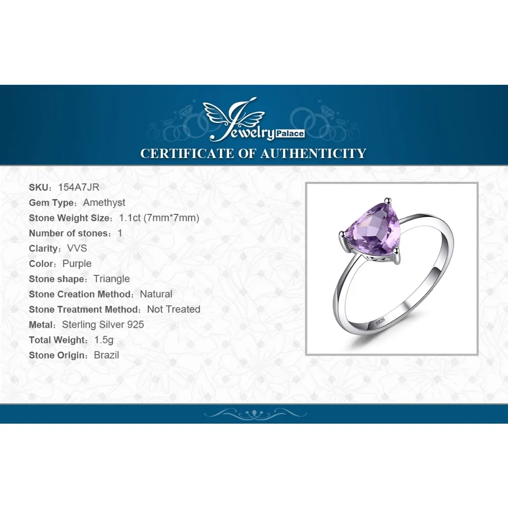 Женское кольцо с аметистом JewelryPalace серебряное 925 пробы ювелирное изделие из
