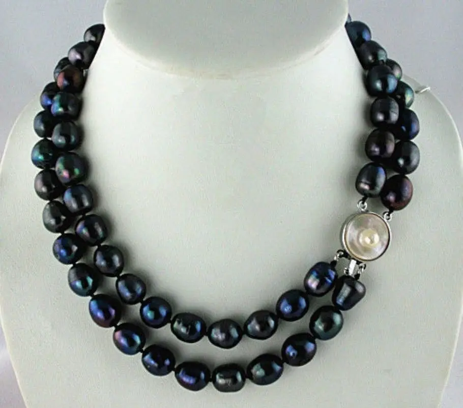 

Beautiful NEW 2 STRANDS 11-13MM TAHITIAN BLACK BAROQUE PEARL NECKLACE 17 inch