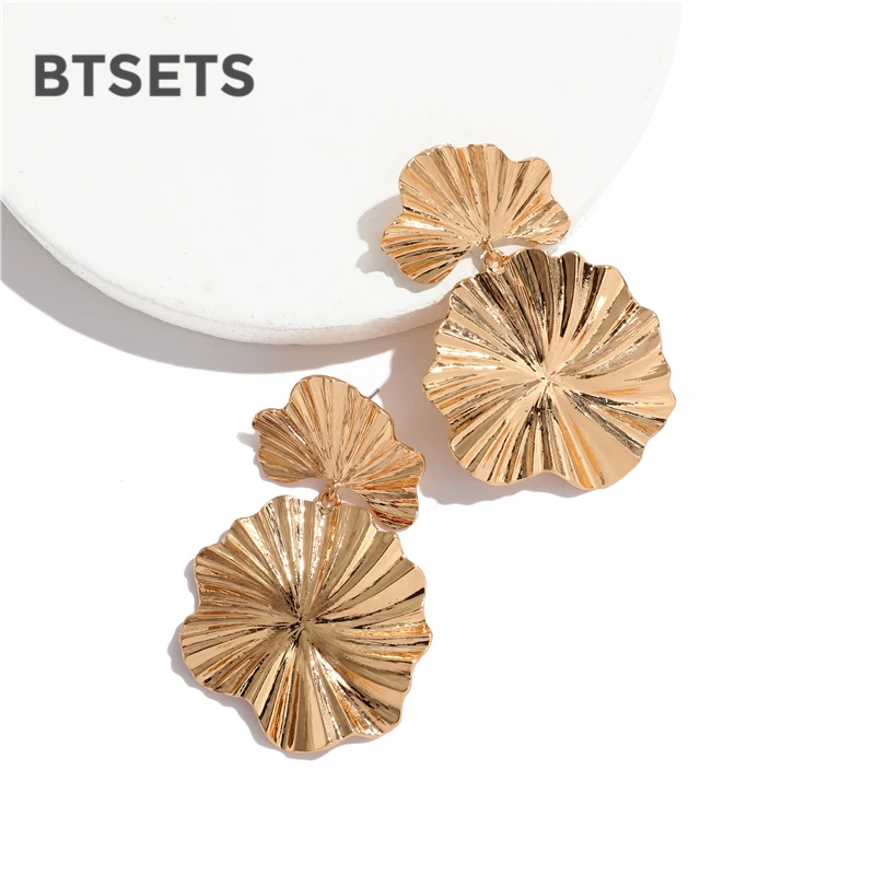 Женские серьги-подвески в виде листьев длинные серьги золотистого цвета для