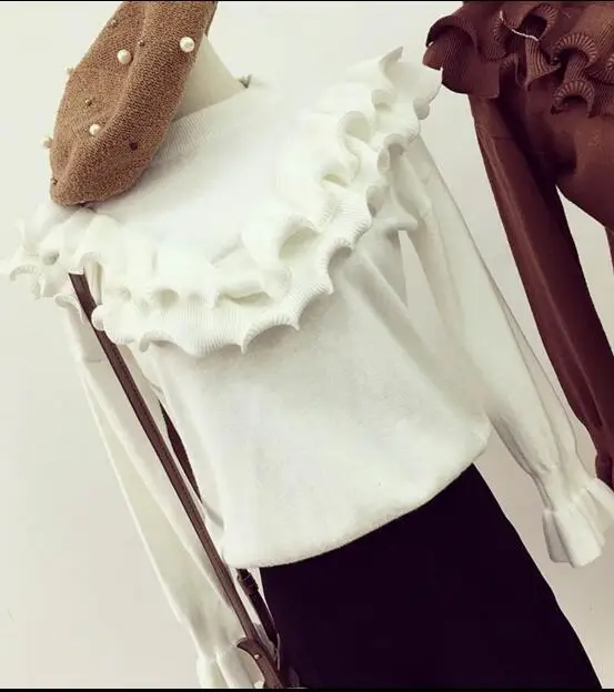 2017 Early Autumn New Women Sweet Pullovers O-neck Butterfly Sleeve Ruffles All-match Knit Sweaters | Женская одежда