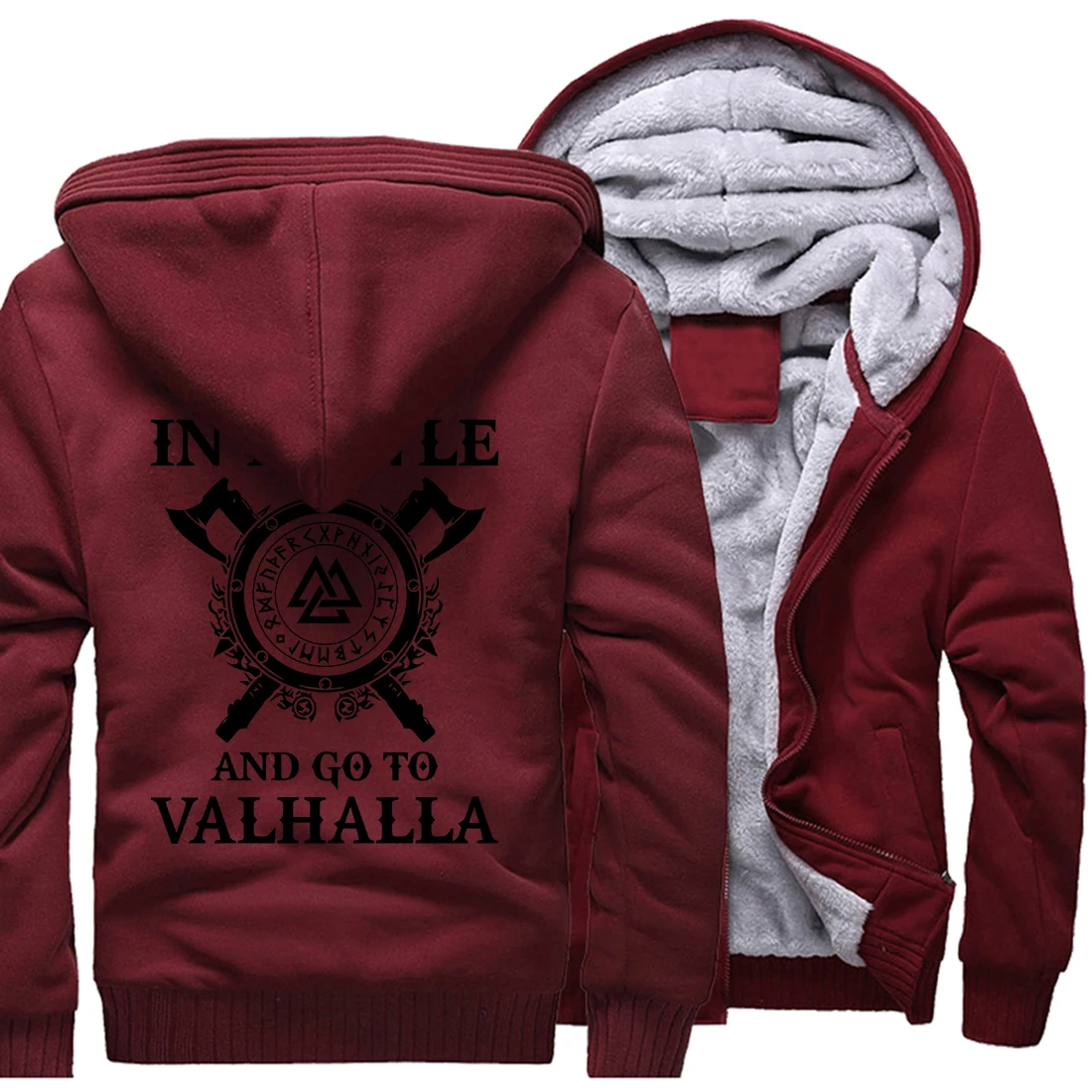Зимние Утепленные толстовки с капюшоном Odin Viking, мужские повседневные Брендовые спортивные костюмы с шерстяной подкладкой в стиле хип-хоп, модные куртки Vikings Odin - Цвет: wine-red
