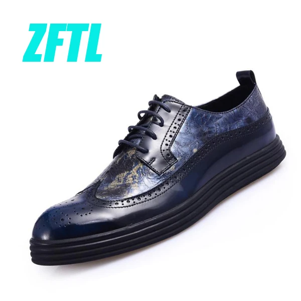 Blue dress shoes ZFTL/Мужские модельные туфли; Мужская официальная обувь с перфорацией из воловьей кожи; обувь на платформе из натуральной кожи; Мужская Повседневная Деловая Обувь На Шнуровке; 0101 - Цвет: Blue dress shoes