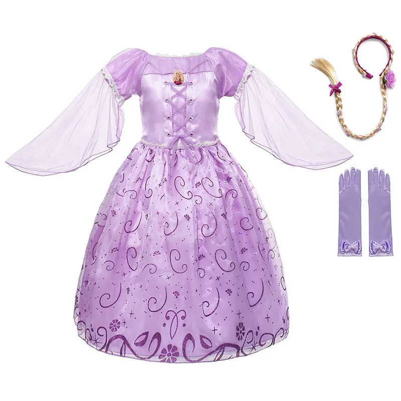 Dress Set 3 Платье Рапунцель; праздничная одежда для девочек; костюм с рисунком из мультфильма «Запутанная история»; нарядное весеннее бальное платье принцессы с тюлевыми рукавами для Хэллоуина - Цвет: Dress Set 3