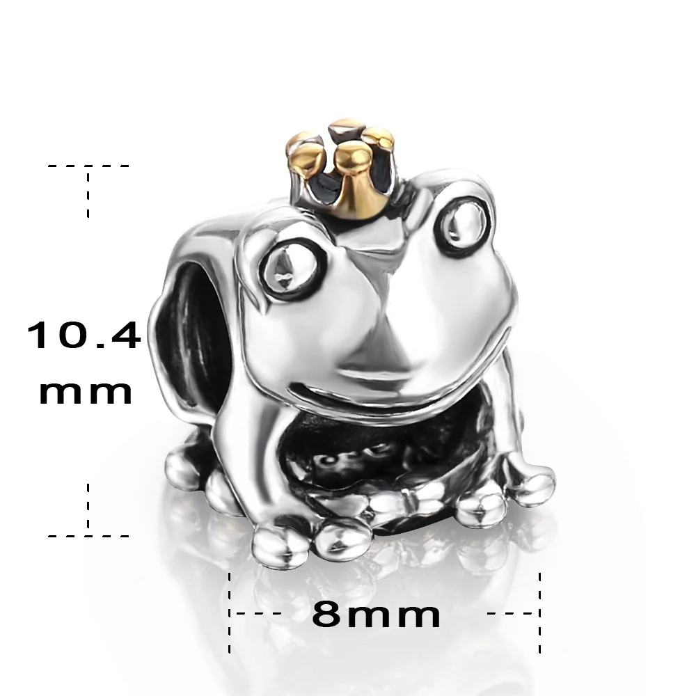 Suplush 925 пробы Серебряный Лягушка принц с золотой короной животное Шарм подходит браслет серебряные ювелирные изделия изготовление 0085