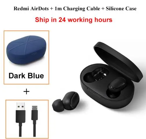 Add Cable Dark Case Xiaomi Redmi Airdots TWS Bluetooth 5,0 наушники стерео басы Eeadphones с микрофоном Handsfree Наушники управление AI - Цвет: Add Cable Dark Case