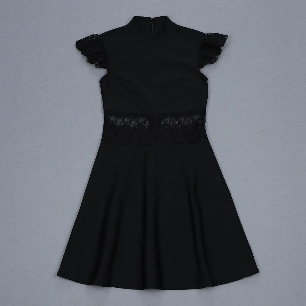 

Elegant 2019 newest Women black lace round neck short sleeve celebrity party Bodycon bandage Dress dropshipping