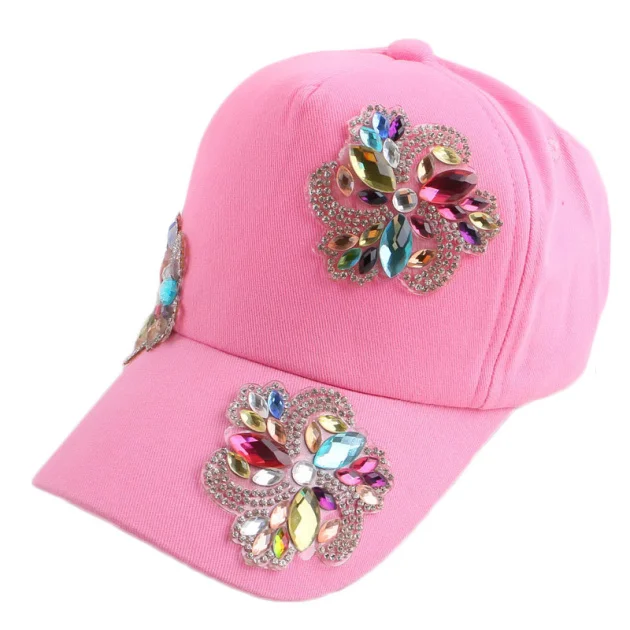 pink Детские кепки, милые цветочные стразы, весенне-летняя бейсболка для девочек 4-11 лет - Цвет: pink
