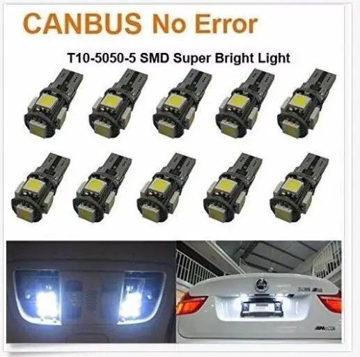 Новое поступление 10 X Canbus без ошибок Белый T10 5-SMD 5050 Внутренние светодиодные