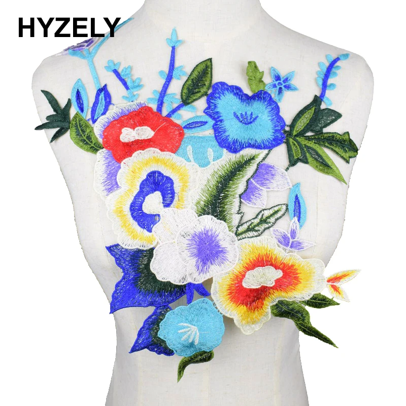 Элегантный Голубой цветок вышивка органза сетка 3D кружевной воротник DIY ремесло