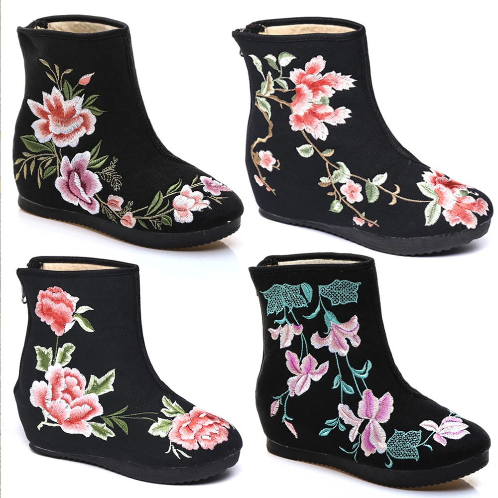 Винтажные повседневные ботинки средней высоты с вышивкой botas femininas De Inverno женские