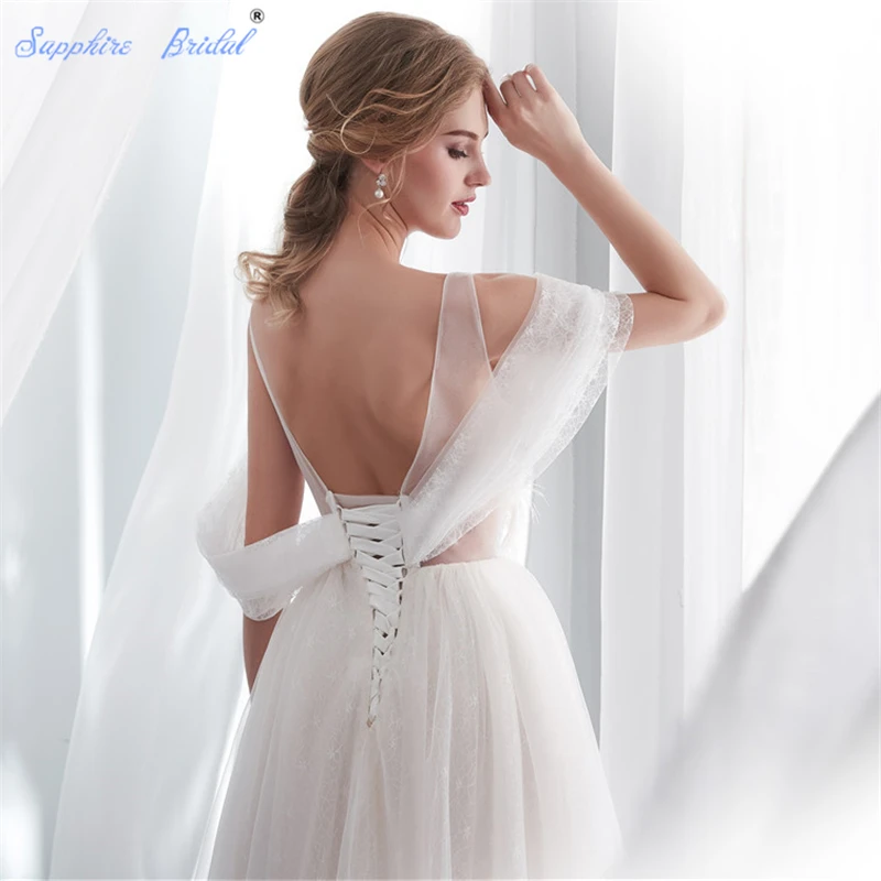 Сапфировое свадебное пляжное платье для невесты 2019 Vestido De Noiva с перьями