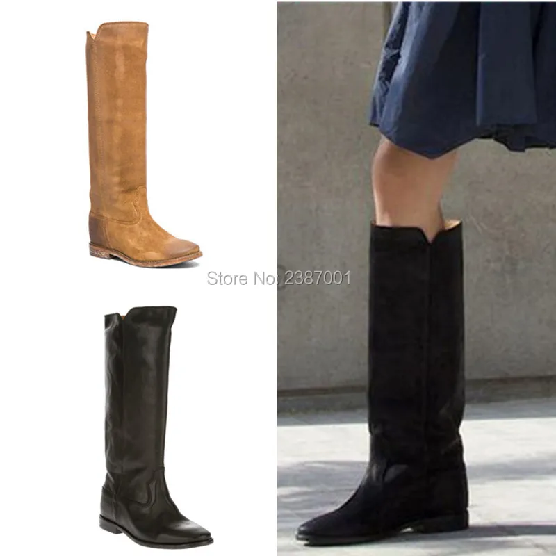 Европейский дизайнер Для женщин сапоги из потертой кожи прямые ботинки с высоким