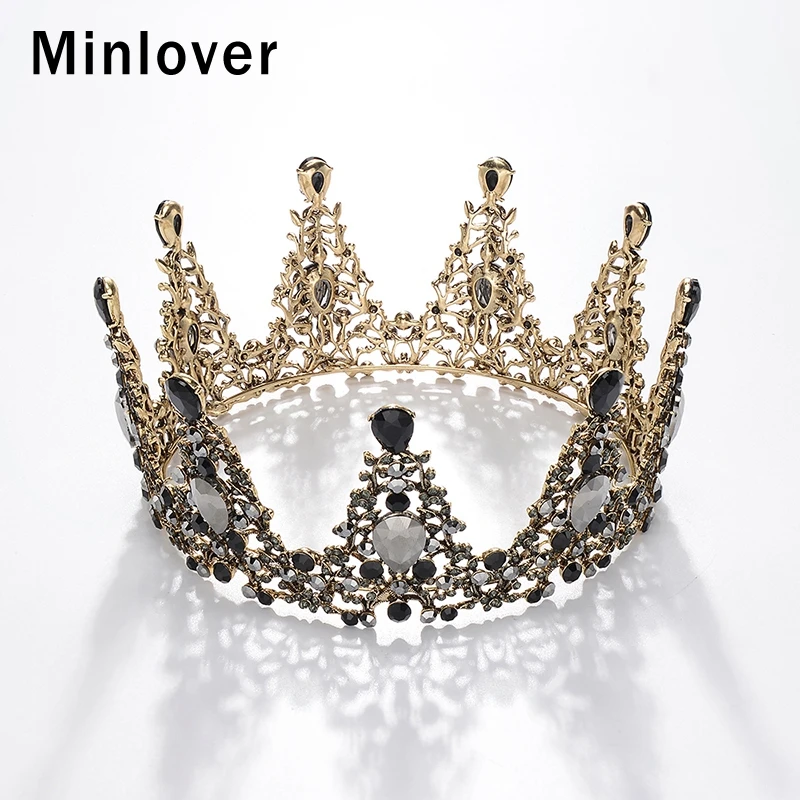 Minlover Ретро Кристалл Круглый барокко свадебные диадемы и короны для женщин невесты аксессуары для волос ювелирные изделия королева диадема головные уборы HG187