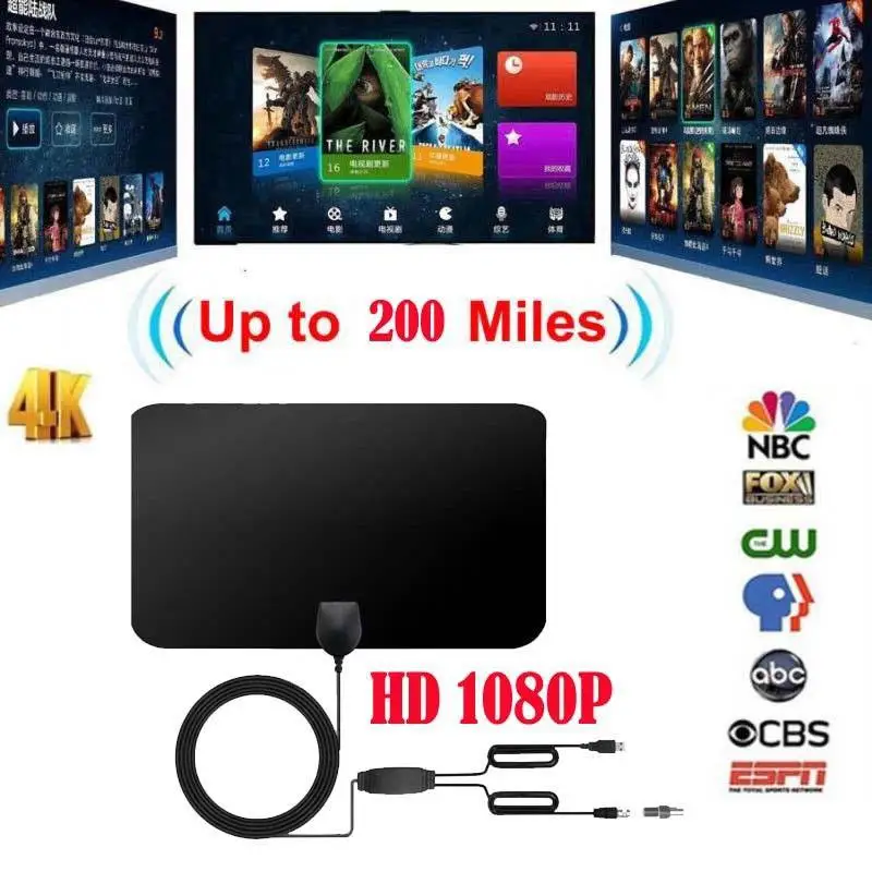 Внутренняя 1080P 200 миль диапазон ТВ антенна цифровая HD Skywire 4K HDTV для VHF UHF приемник