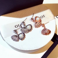 silver color cute shell and pearl stud earrings bling zircon stone korean earrings for women fashion jewelry 2019 new