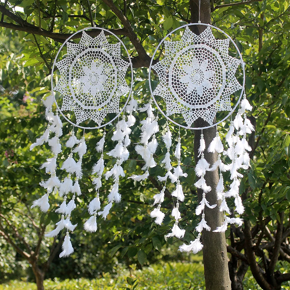 Dreamcatcher Handmade Ветряные колокольчики Висячая подвеска Перо индейского ловца снов Висящие на стене художественные произведения Искусство домашнего декора Ремесла на машине.