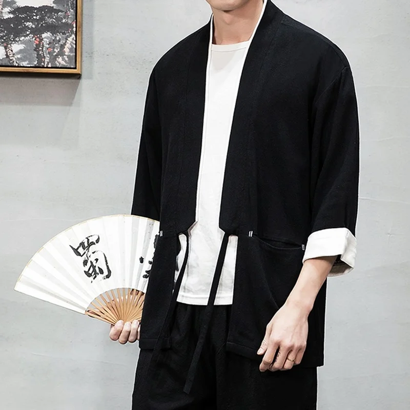 Мужские футболки модные кимоно кардиган для мужчин Yukata Haori Kimonos карате