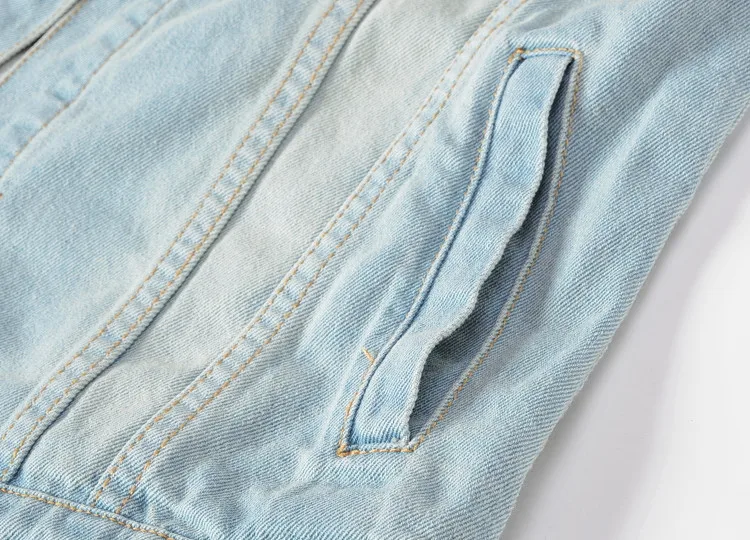 

The new personality 2020 cultivate one's morality Hole in men's denim vest Light color double denim vest pocket